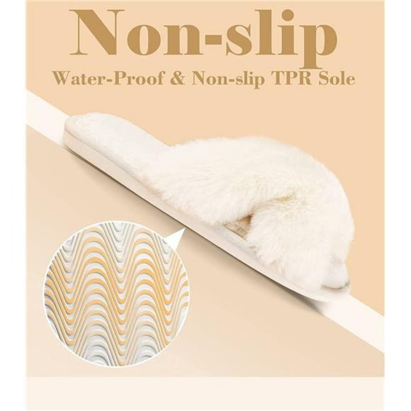 Cross Band Cozy Plush Home Slippers Fluffy Furry Open Toe Slide Slipper - Picture 3 of 6